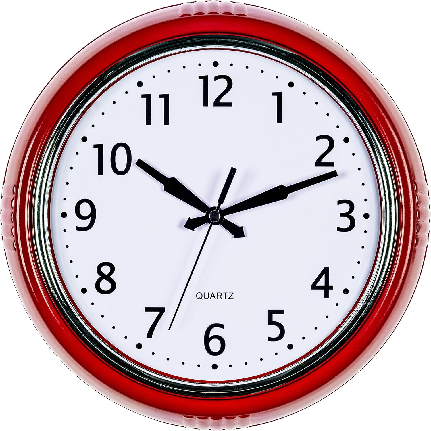 Bernhard Products Retro Wall Clock 9.5 Inch Red Kitchen 50's Vintage Design Round Silent Non Ticking Battery Operated Quality Quartz Clock - Image 2