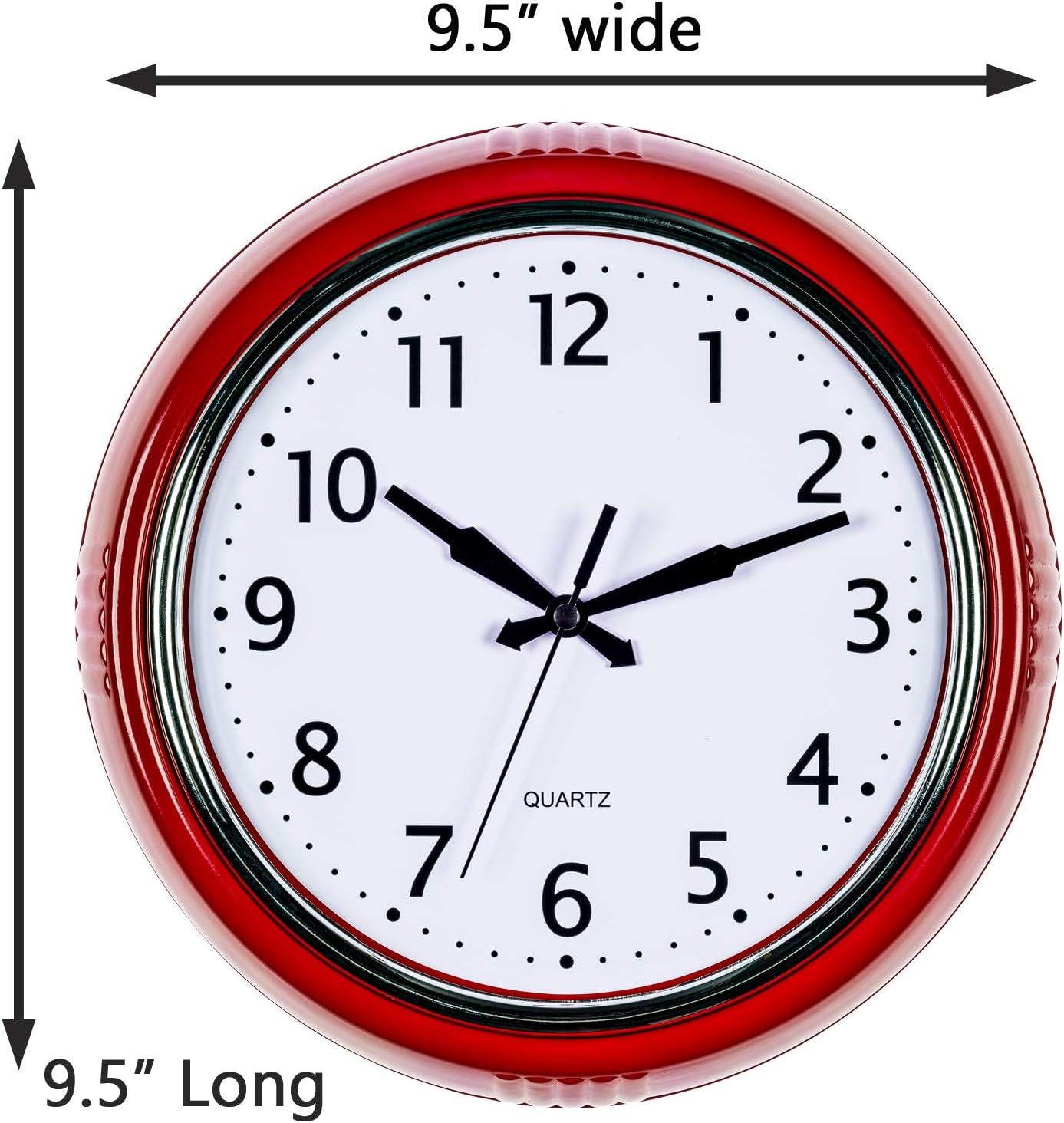Bernhard Products Retro Wall Clock 9.5 Inch Red Kitchen 50's Vintage Design Round Silent Non Ticking Battery Operated Quality Quartz Clock - Image 5