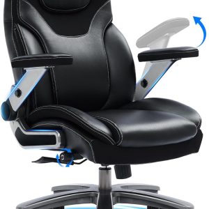 Big and Tall Office Chair with 5D Adjustable Arms, 600lbs Fabric and PU Leather Ergonomic Executive Office Chair with Adjustable Lumbar Support, Heavy Duty Managerial Chair