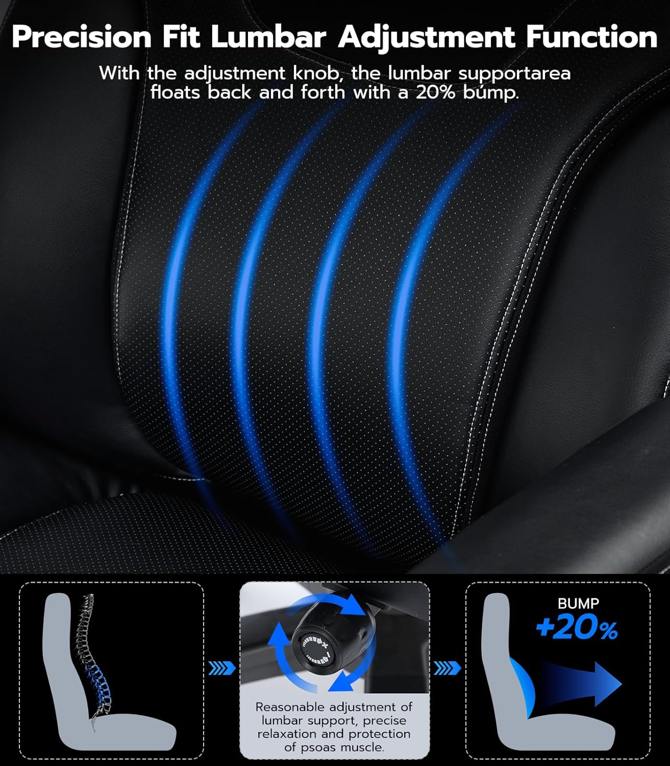 Big and Tall Office Chair with 5D Adjustable Arms, 600lbs Fabric and PU Leather Ergonomic Executive Office Chair with Adjustable Lumbar Support, Heavy Duty Managerial Chair - Image 7