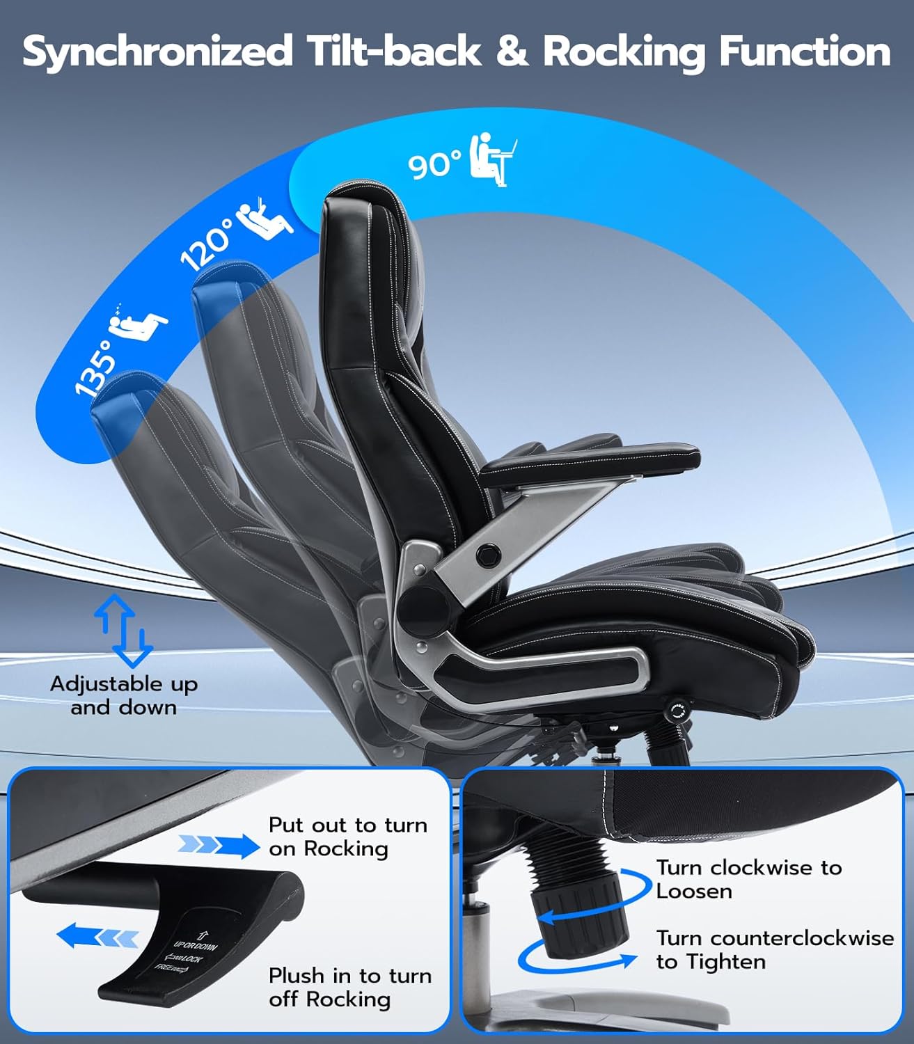 Big and Tall Office Chair with 5D Adjustable Arms, 600lbs Fabric and PU Leather Ergonomic Executive Office Chair with Adjustable Lumbar Support, Heavy Duty Managerial Chair - Image 8