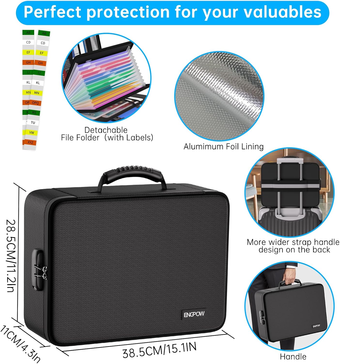 ENGPOW File Organizer Bag with 13 Pocket Accordion File Folder, Fireproof Document Organizer with Lock& Labels,Multi-Layer Portable Home Travel Safe Storage Box for Important Documents,Files and More - Image 9