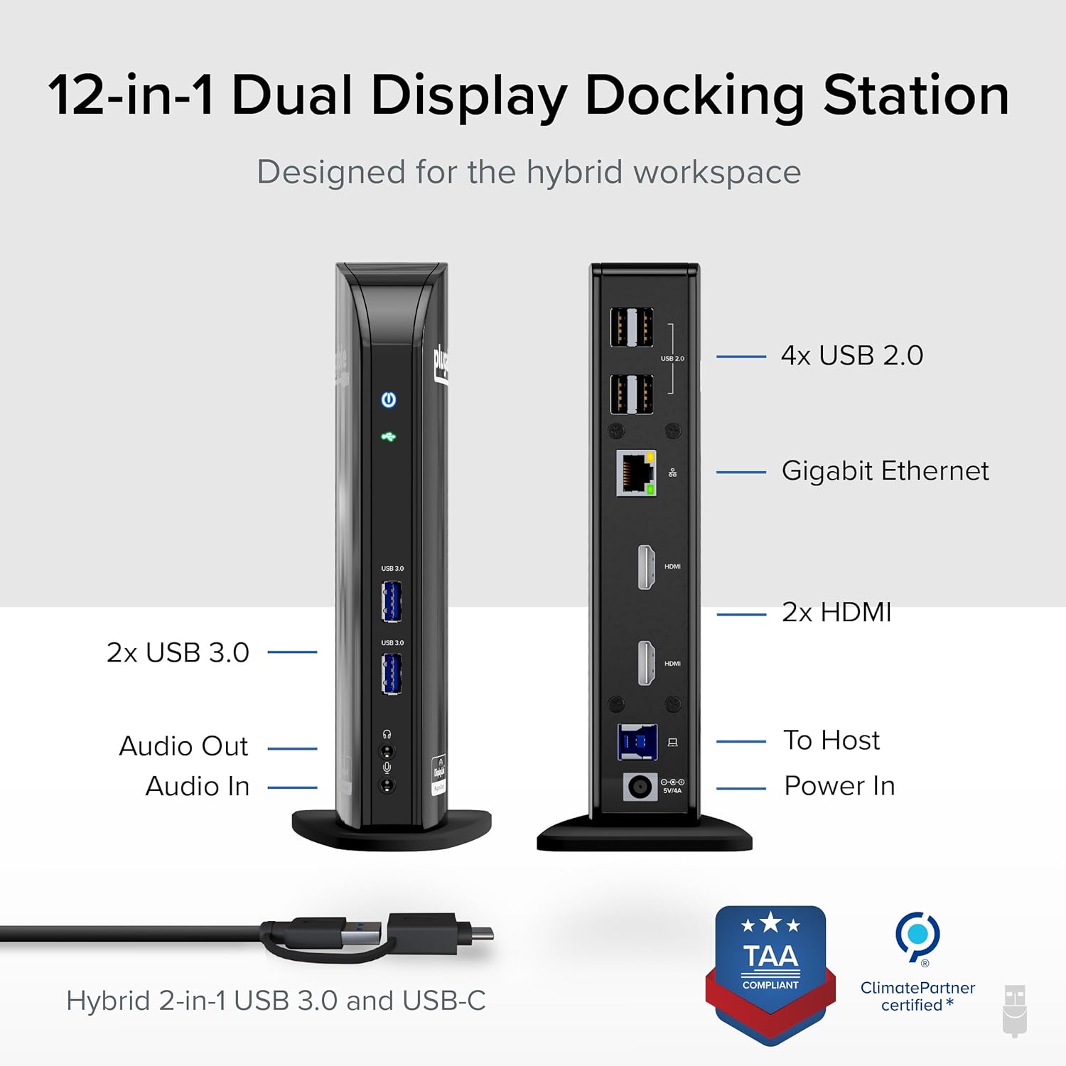 Plugable Universal Laptop Docking Station Dual HDMI Monitor for Windows and Mac (Driver Required), USB 3.0 or USB-C, 2X HDMI, Gigabit Ethernet, Audio, 6 USB Ports (UD-3900) - Image 2