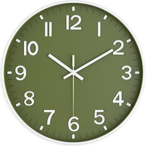 Wall Clock, Battery Operated, Modern Minimalist Design for Living Room, Office, Kitchen, Bedroom, and Bathroom - Quiet, Stylish, and Perfect for Any Room – Olive Green, 8 Inch