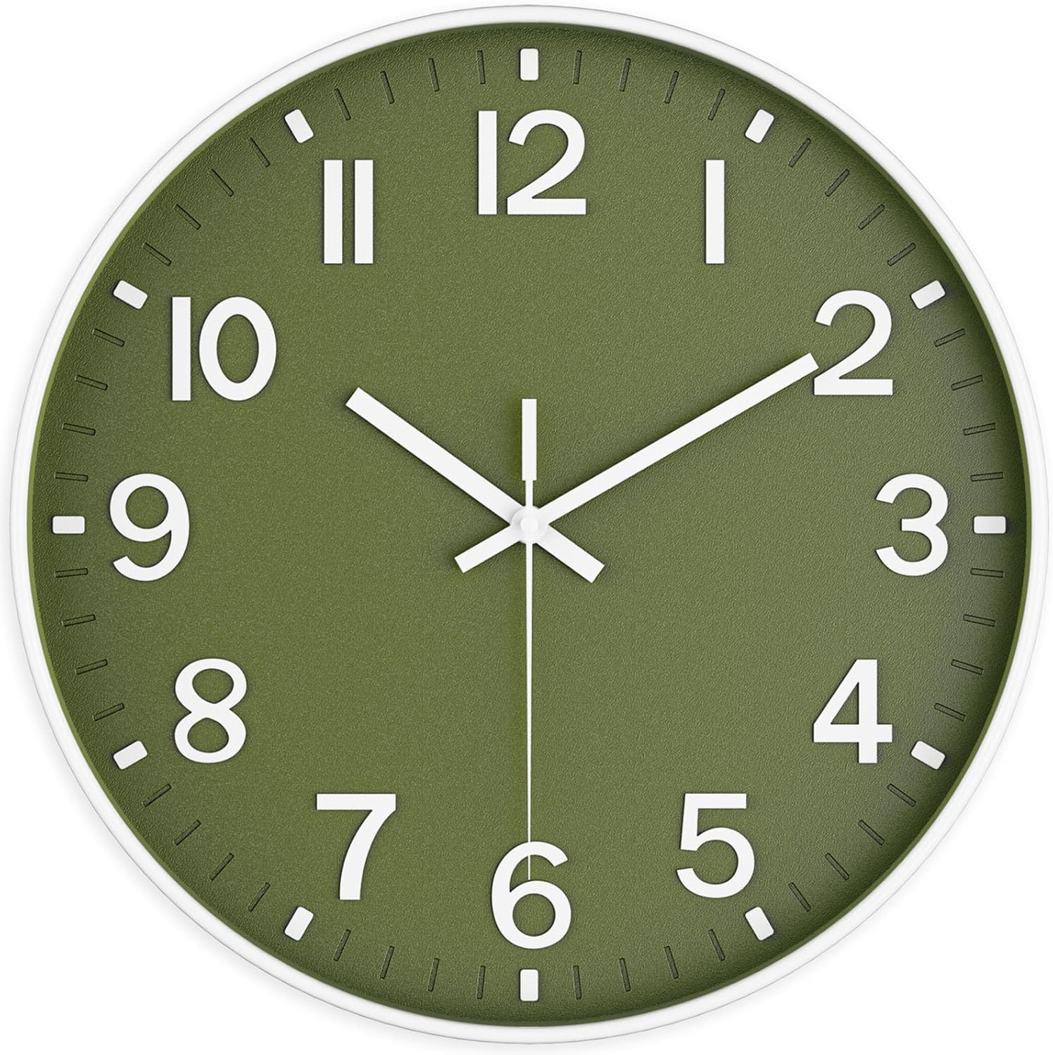 Wall Clock, Battery Operated, Modern Minimalist Design for Living Room, Office, Kitchen, Bedroom, and Bathroom - Quiet, Stylish, and Perfect for Any Room – Olive Green, 8 Inch