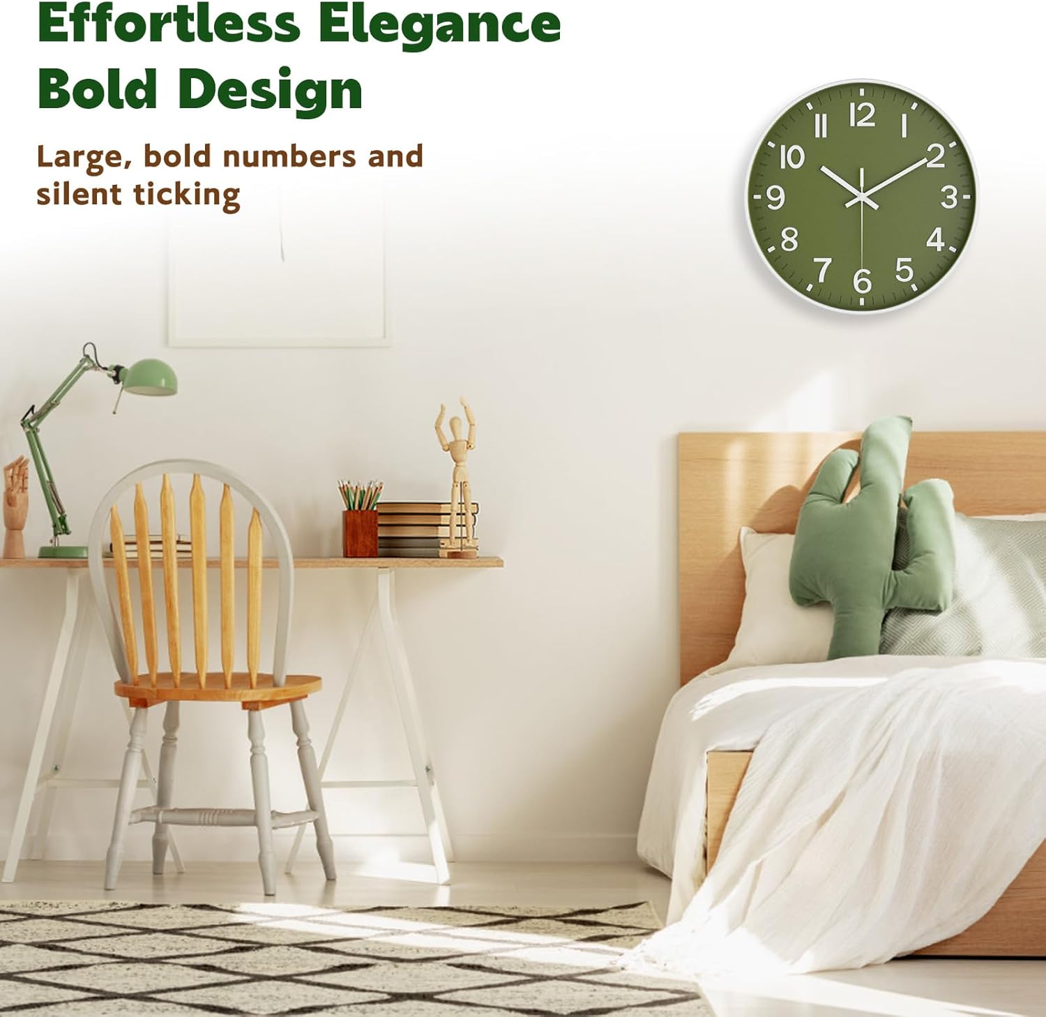 Wall Clock, Battery Operated, Modern Minimalist Design for Living Room, Office, Kitchen, Bedroom, and Bathroom - Quiet, Stylish, and Perfect for Any Room – Olive Green, 8 Inch - Image 3