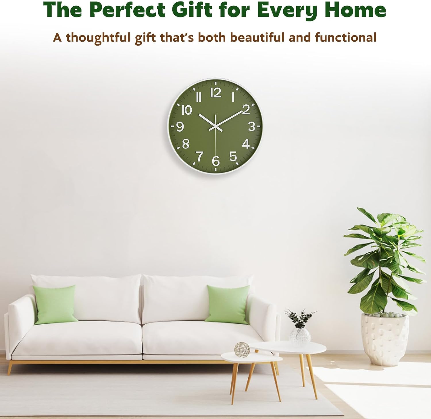 Wall Clock, Battery Operated, Modern Minimalist Design for Living Room, Office, Kitchen, Bedroom, and Bathroom - Quiet, Stylish, and Perfect for Any Room – Olive Green, 8 Inch - Image 4